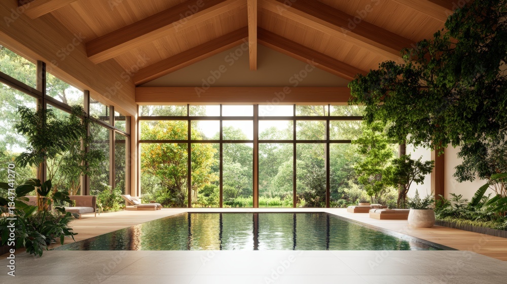 Aufkleber luxurious indoor pool scene with photorealistic rende in soft studio light creating a tranquil atmos