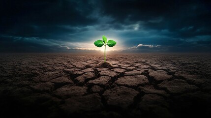 A green sprout rises from cracked soil, symbolizing resilience in crisis