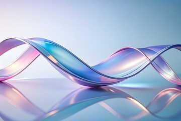 Unique fluid, glass-like ribbon with a smooth, wavy, and twisting shape suspended in mid-air.  Decorative texture background fluid design.