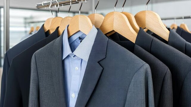 Elegant suits showcased in upscale retail store featuring stylish designs and luxury fabric collections