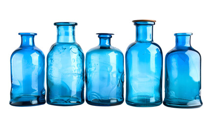Blue glass bottles isolated on a transparent background, detailed photo, png 