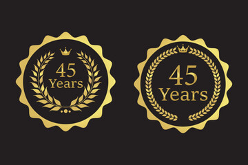 anniversary logo set ribbon wreath 45, on black background, eps10