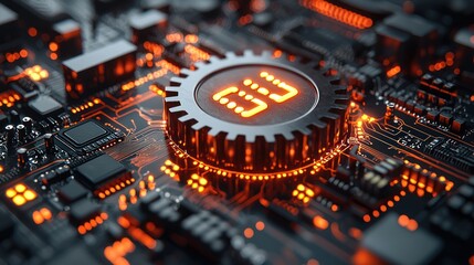 Obraz premium Gear on circuit board