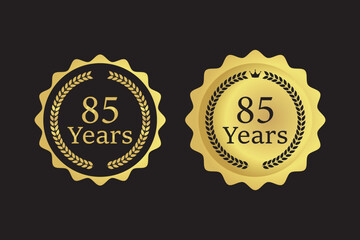 anniversary logo ribbon wreath 85, on black background, eps10