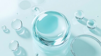 Abstract cosmetic spheres on mint backdrop