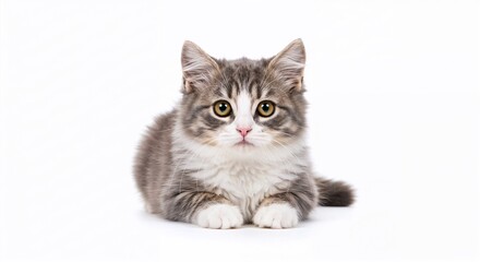 Cute Gray and White Kitten on White Background
