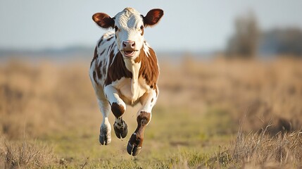 Calf running field pasture sunset agriculture