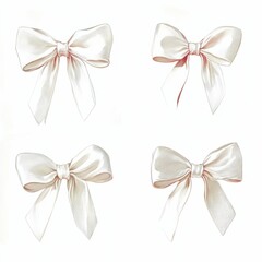 Naklejka premium A watercolor illustration of a silver and white bow on a clear background showcases soft textures and a cheerful design, exuding elegance and simplicity for versatile decorative use.