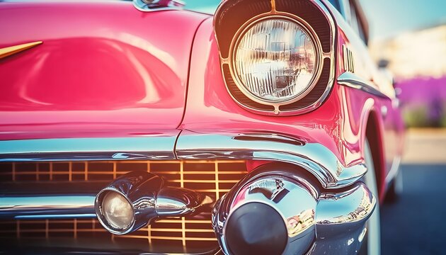 Fototapeta Retro Pink Classic Car Front End.