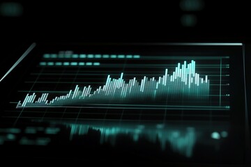 Tablet analysis business graph data diagram concept financial background with growth stock chart trade display or success marketing profit interface and finance economy digital simple bar infochart.