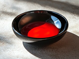 Red Liquid in Black Bowl