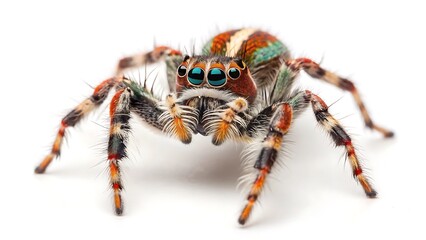 Fototapeta premium Vibrant Macro Close-Up of a Colorful Jumping Spider Captured in Stunning Detail for Nature Photography Enthusiasts