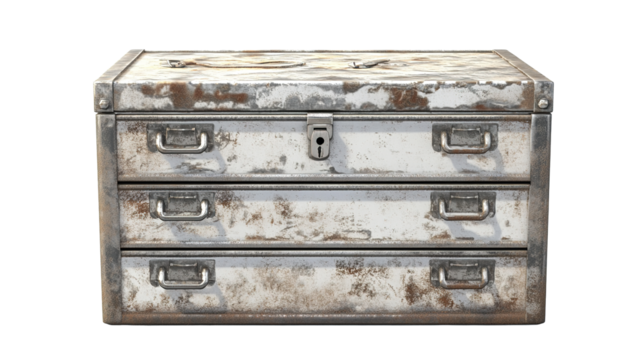 Rugged metal tool box for vehicle maintenance workshop storage solution industrial environment practical design