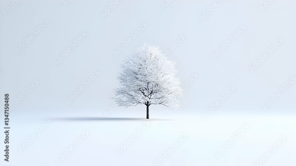 Aufkleber isolated white tree on white background with shadows showing minimalism and clean design