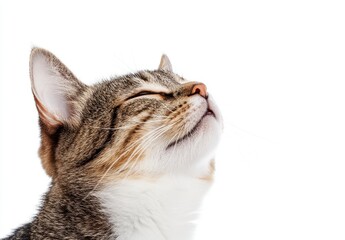Serene Tabby Cat Close Up Profile White Background