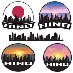 Fototapeta premium Hino Japan Flag Skyline Cityscape Silhouette Travel Souvenir Sticker Isolated Vector