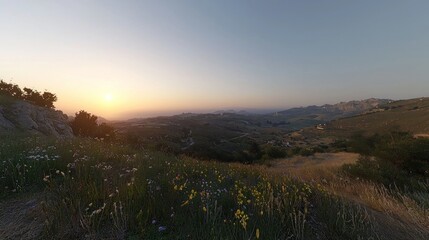 Scenic Sunset Over Rolling Hills