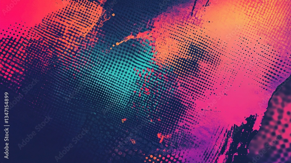 Poster abstract distorted geometric shapes with halftone patterns and colors