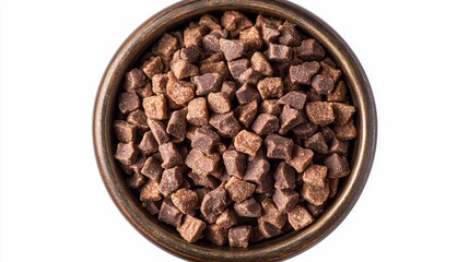 Fototapeta premium Chocolate chunks in bowl, top view, food photography, baking ingredient