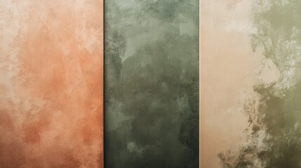 Muted earthy gradient background with soft terracotta, desert sand, and green moss tones abstract wall texture