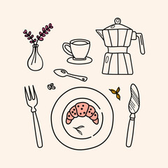 Minimalist Breakfast Line Art Vector Drawing