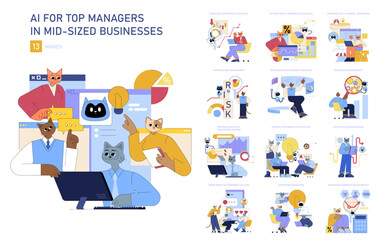 AI For Top Managers In Mid Sized Businesses. Flat Vector Illustration
