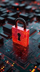 Blockchain Cybersecurity: Digital Padlock on Tech Cube