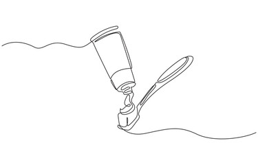 Obraz premium One continuous single drawing line art flat doodle dental, care, tooth, toothbrush, Line art, one continuous line, Continuous line drawing toothbrush with toothpaste.