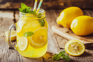 Homemade lemonade with lemon, summer drink. National Lemonade Day