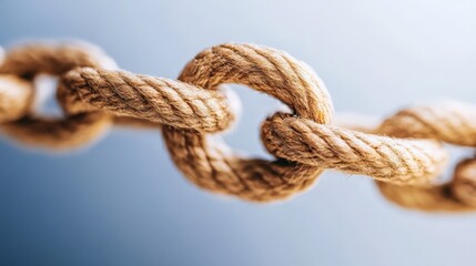 Strong rope knots close-up forming a chain connection and strength