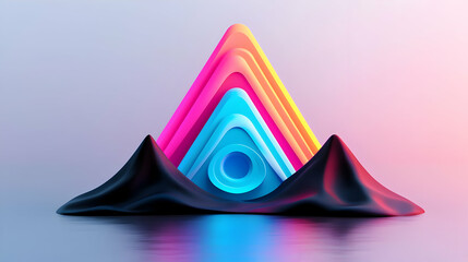Fototapeta premium Abstract 3D Geometric Art with Neon Pink Blue Orange Triangles