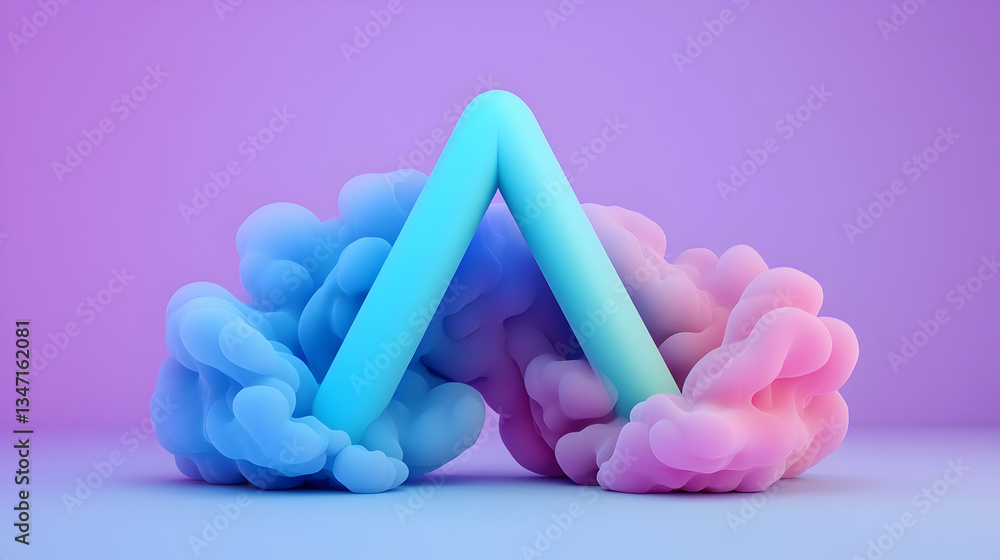 Poster abstract 3d pastel rendering of geometric shapes in vapor clouds