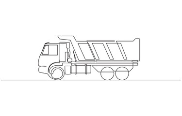 Continuous one line drawing of cargo truck transport Delivery truck in single line draw illustration, Car mini puckup truck with 4 seats. Side view, Continuous one line drawing.