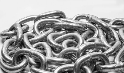Macro view of industrial metal links in grayscale format