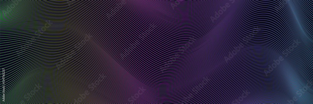 Poster dark gradient neon flowing lines background. horizontal futuristic soft waves texture. ideal for bus