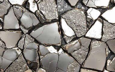 Close-up of fractured metallic fragments, showing sharp edges and reflective surfaces.