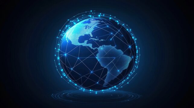 A glowing Earth globe surrounded by digital network lines, showcasing the importance of global patent procurement outsourcing in today interconnected market.