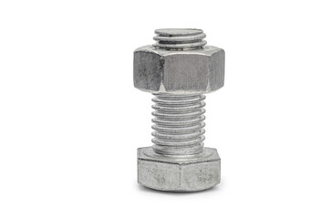 Metal screw with nut screwed on