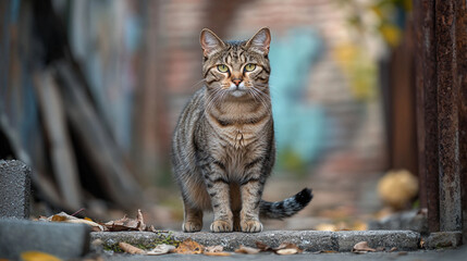【Generated by AI】 Urban Stray Cat: A Captivating Stare in the City