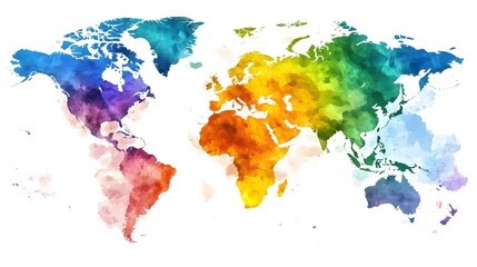 A World of Color: a vibrant and colorful depiction of the globe, continents bursting with hues, symbolizing global unity, diversity, and interconnectedness.