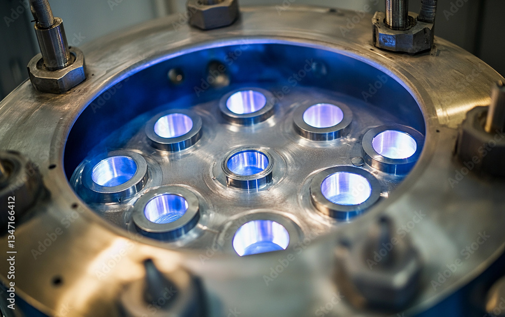 Poster close-up view of plutonium metal manufacturing components generative ai
