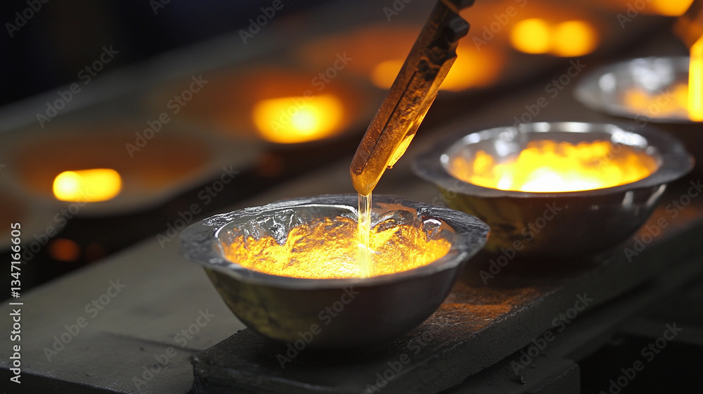 Poster close-up view of indium metal pouring process in manufacturing generative ai