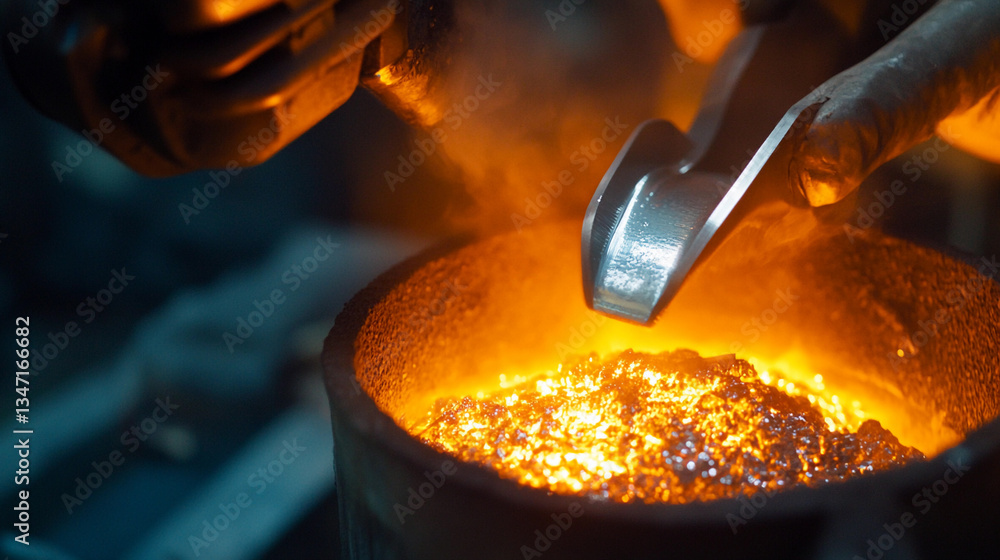 Poster close-up of platinum metal being manufactured in workshop generative ai
