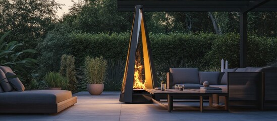 Fototapeta premium Modern Outdoor Pyramid Fire Pit Design
