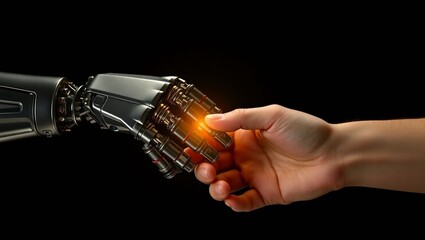 human hand with ai robot hand, Generative AI