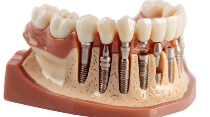 Dental cooperative clinic dental implant model isolated on transparent background, detailed photo, png 