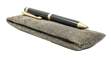 Creative use of a zip-closed fabric pen pouch in a modern office setting for effective organization