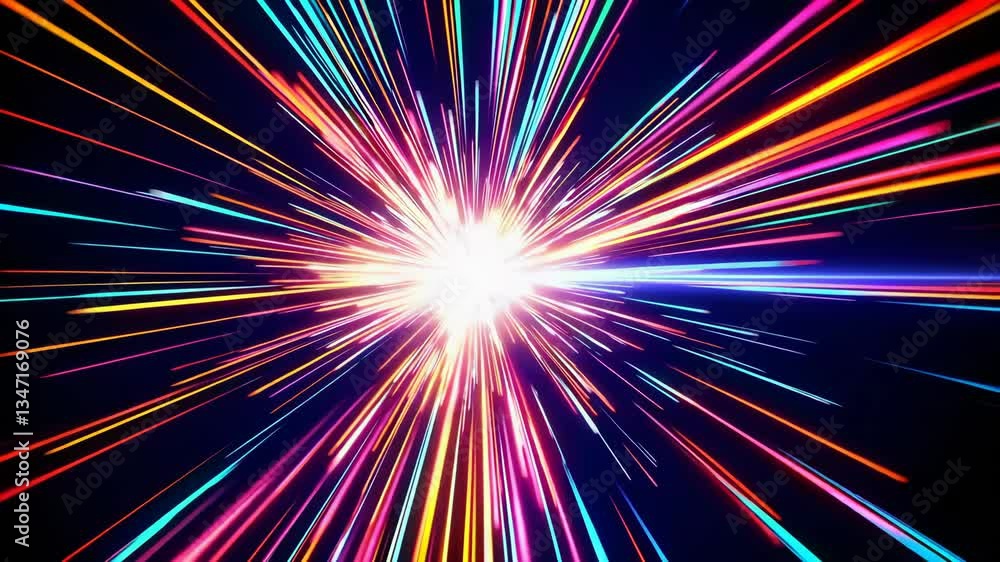 Poster colorful bursts of light create a mesmerizing visual display in a dark setting
