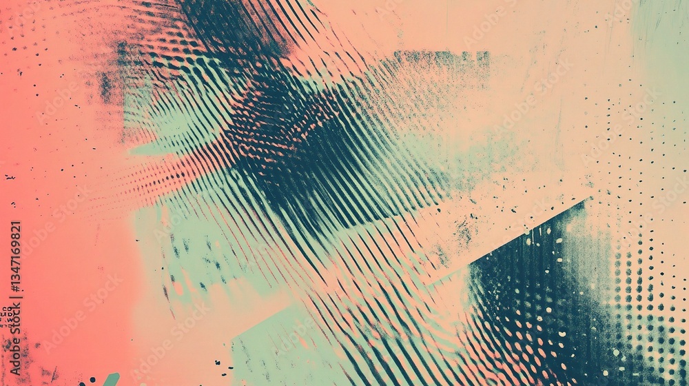 Poster abstract glitch art with distorted geometric shapes and halftone patterns