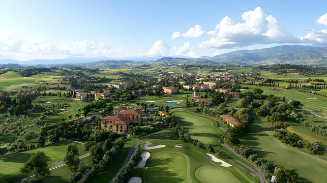 Panoramic View Of A Golf Estate With Luxurious Villas